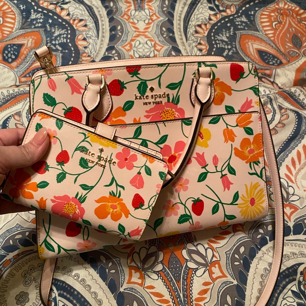Kate Spade Floral Satchel and Wallet - Cream and Multicolor